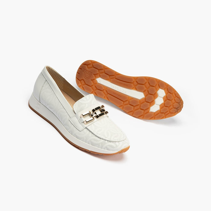 Pitillos Mocasines De Mujer Con Adorno Cadena Metálica BLANCO