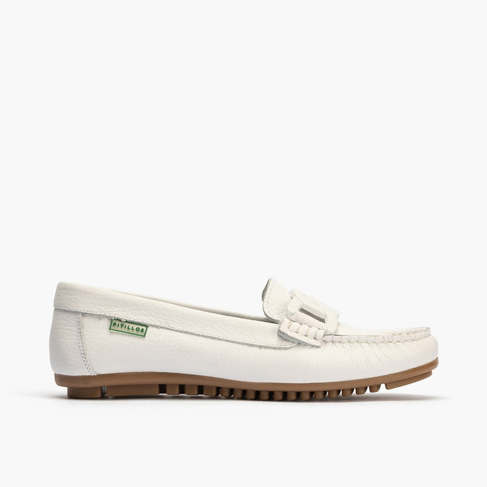 pitillos Mocasines de mujer con adorno eslabón y suela de goma BLANCO