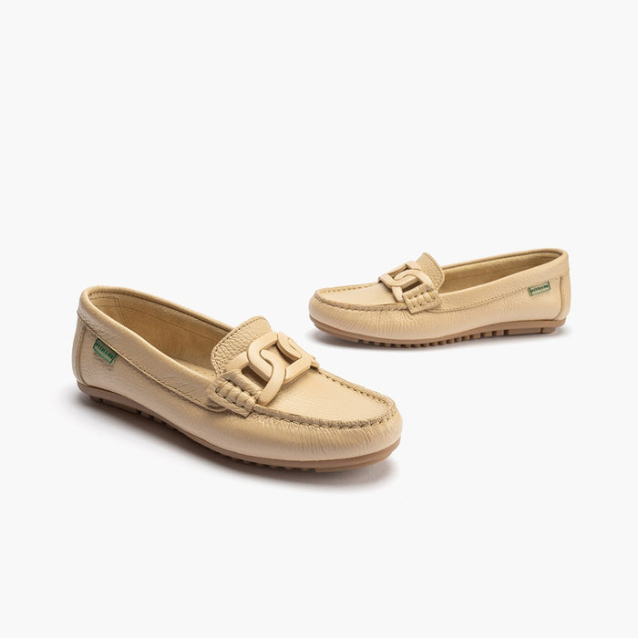 Pitillos Mocasines De Mujer Con Adorno Eslabón Y Suela De Goma CREMA