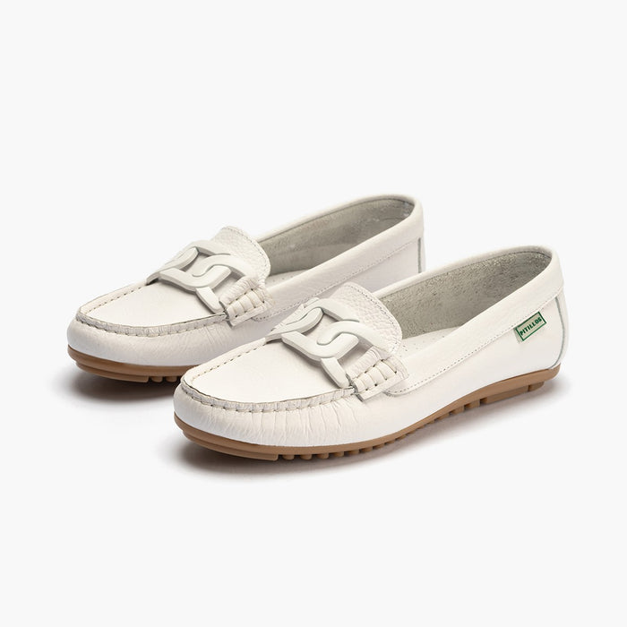 Pitillos Mocasines De Mujer Con Adorno Eslabón Y Suela De Goma BLANCO