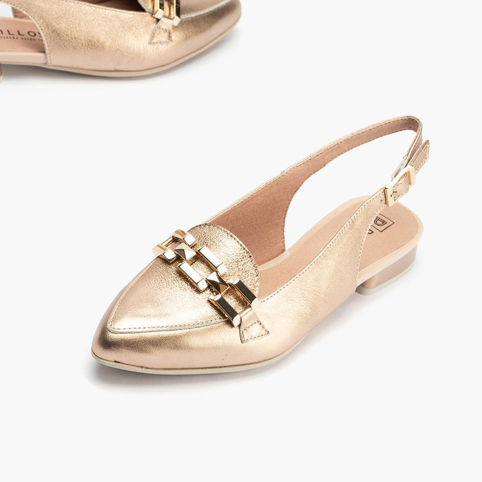 Pitillos Mocasines De Mujer Destalonados En Piel Laminada Con Adorno Cadena Metálica ROSA