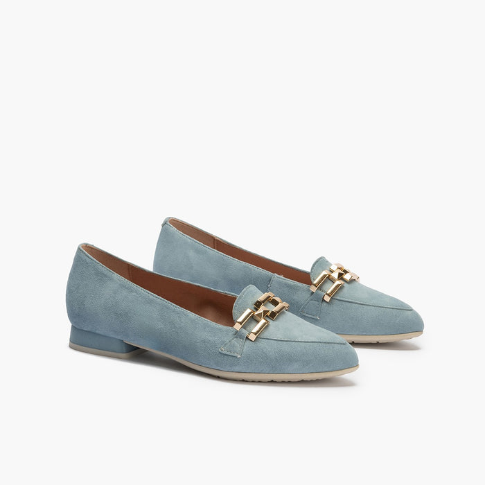 Pitillos Mocasines De Mujer En Ante Con Adorno Cadena Metálica AZUL