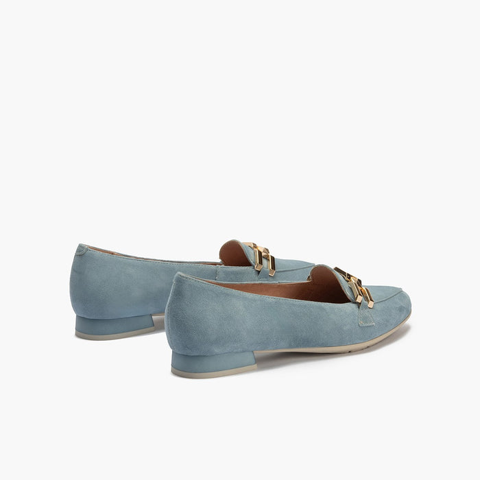 Pitillos Mocasines De Mujer En Ante Con Adorno Cadena Metálica AZUL