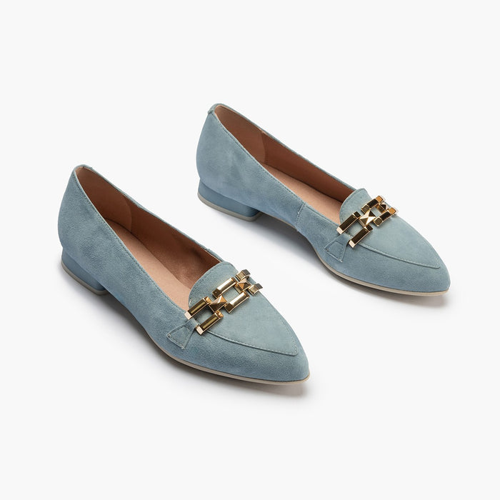 Pitillos Mocasines De Mujer En Ante Con Adorno Cadena Metálica AZUL