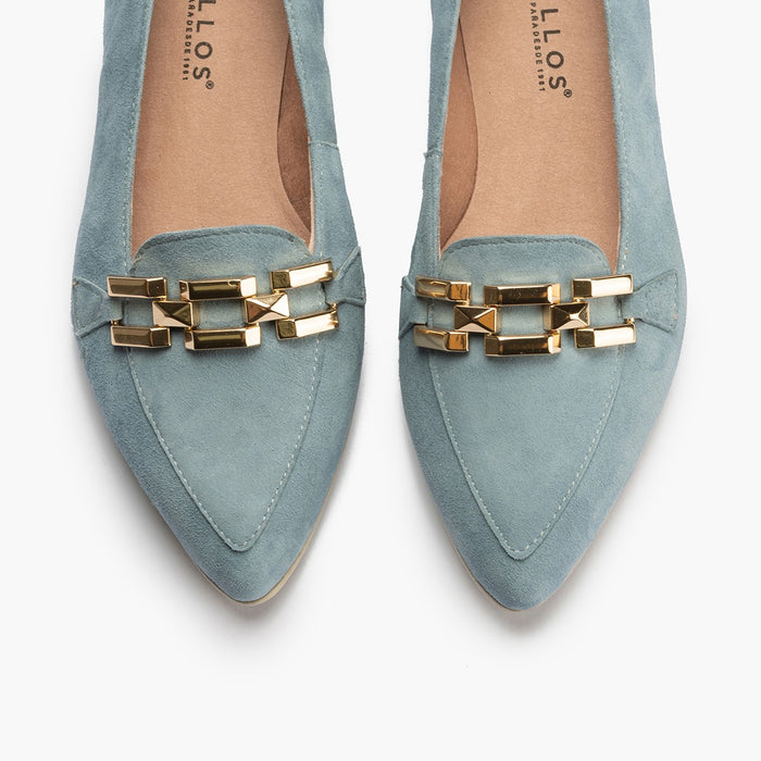 pitillos Mocasines de mujer en ante con adorno cadena metálica AZUL