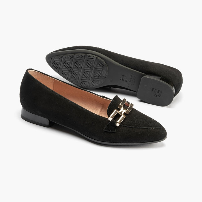 Pitillos Mocasines De Mujer En Ante Con Adorno Cadena Metálica NEGRO