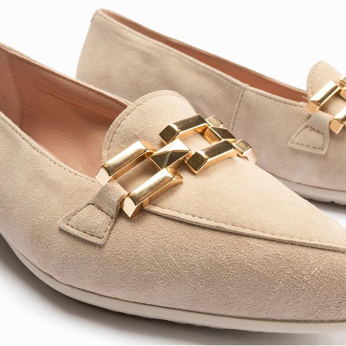 Pitillos Mocasines De Mujer En Ante Con Adorno Cadena Metálica BLANCO