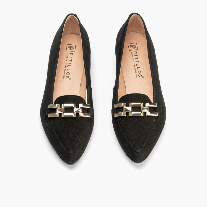 pitillos Mocasines de mujer en ante con adorno cadena metálica NEGRO