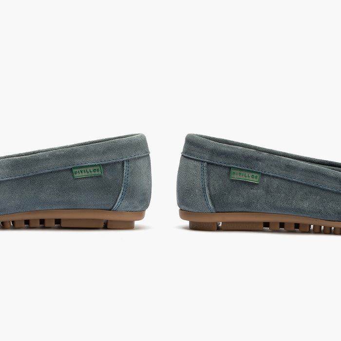 Pitillos Mocasines De Mujer En Ante Con Adorno Eslabón Y Suela De Goma AZUL