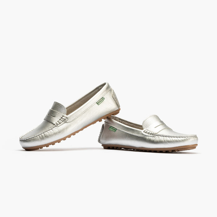 Pitillos Mocasines De Mujer En Ante Con Antifaz Y Suela De Goma PLATA