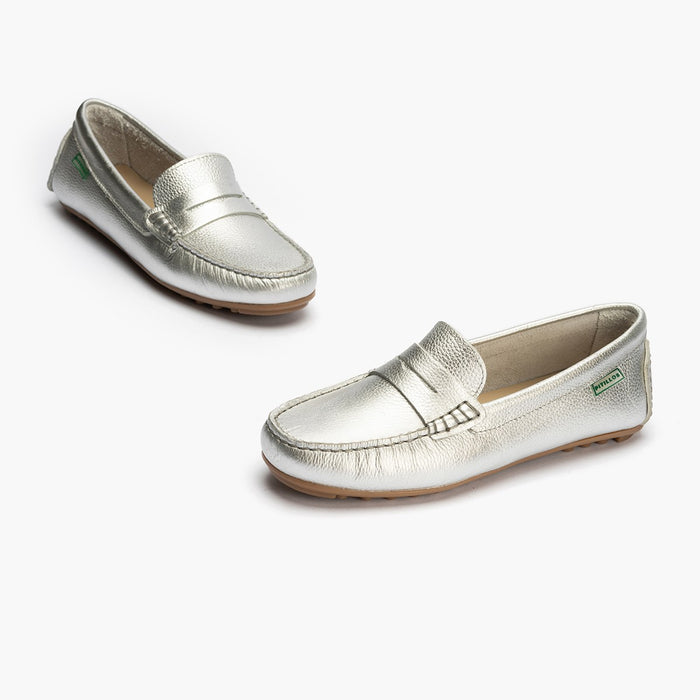 pitillos Mocasines de mujer en ante con antifaz y suela de goma PLATA