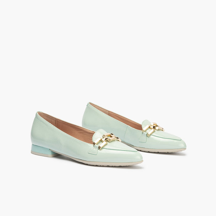 Pitillos Mocasines De Mujer En Charol Con Adorno Cadena Metálica AZUL