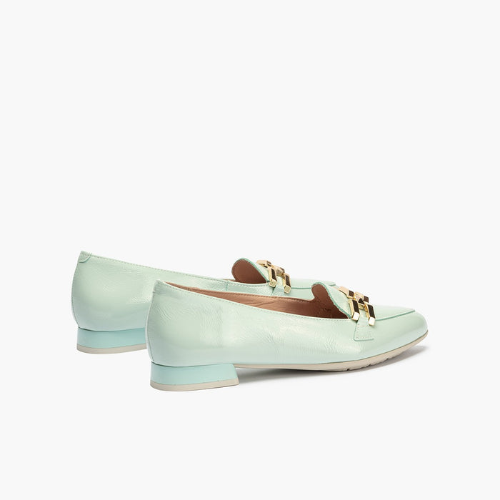 Pitillos Mocasines De Mujer En Charol Con Adorno Cadena Metálica AZUL