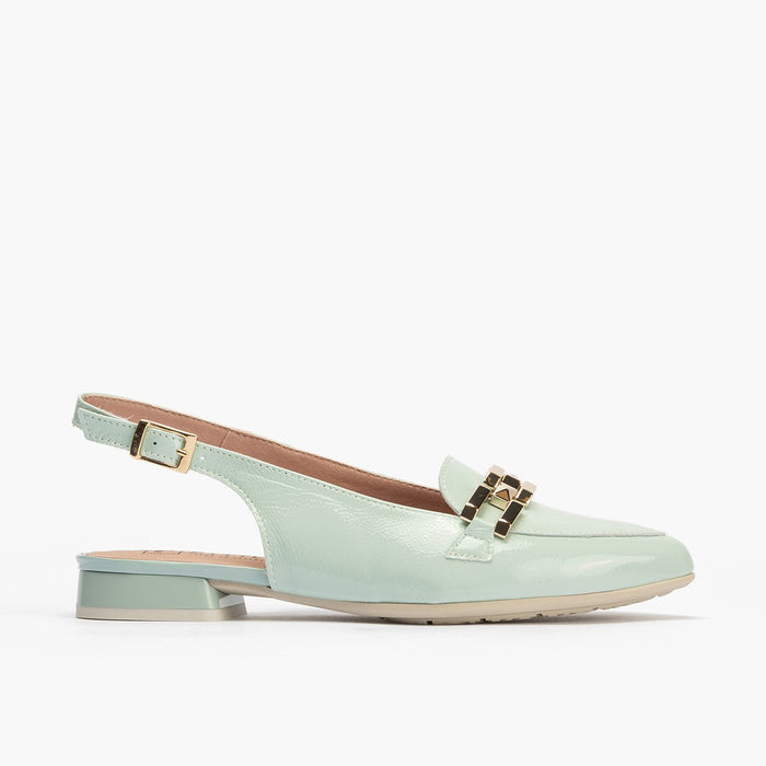 Pitillos Mocasines De Mujer En Piel Lamianda Con Adorno Cadena Metálica AZUL