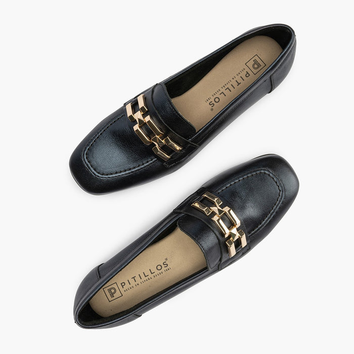 Pitillos Mocasines De Mujer En Piel Laminada Con Adorno Y Tacón Bajo AZUL