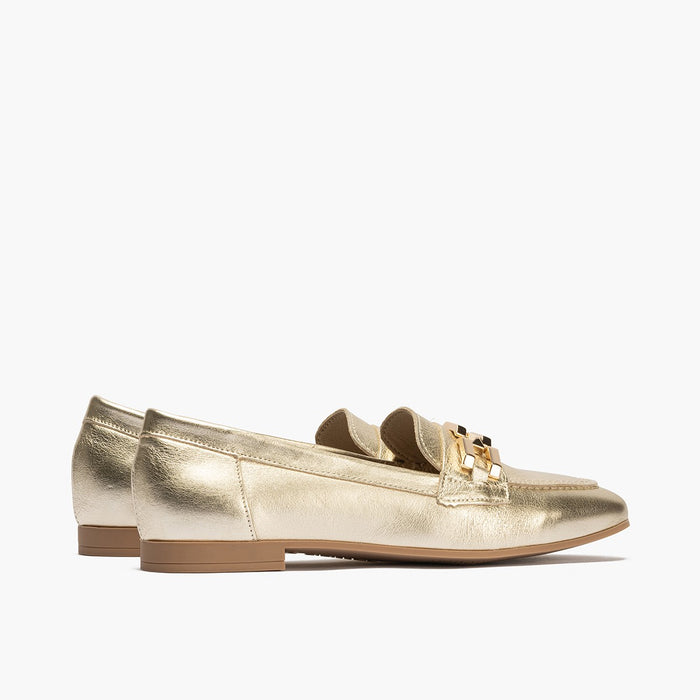 Pitillos Mocasines De Mujer En Piel Laminada Con Adorno Y Tacón Bajo DORADO