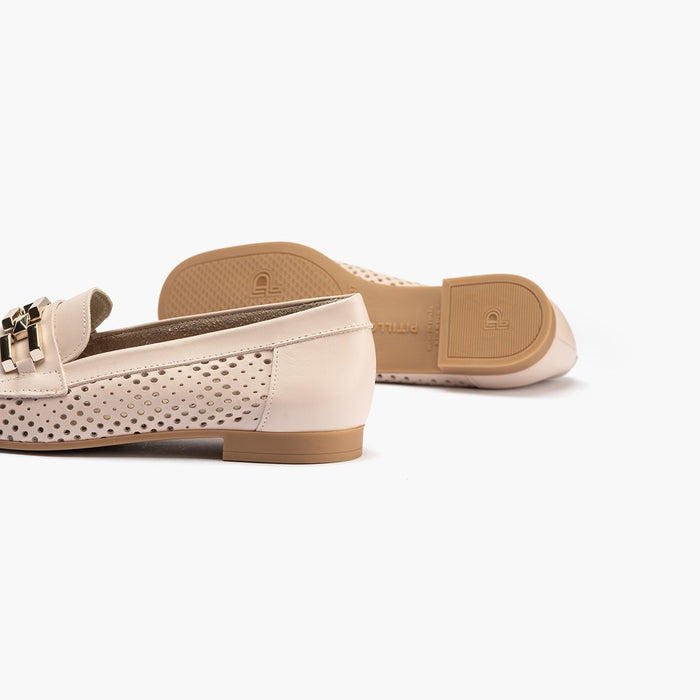 Pitillos Mocasines De Mujer En Piel Picados Con Adorno Y Tacón Bajo ROSA