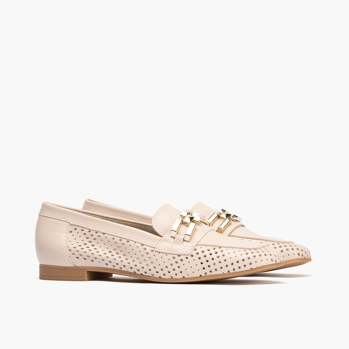 Pitillos Mocasines De Mujer En Piel Picados Con Adorno Y Tacón Bajo ROSA