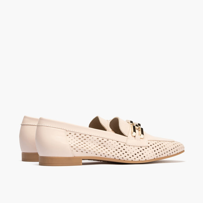 Pitillos Mocasines De Mujer En Piel Picados Con Adorno Y Tacón Bajo ROSA