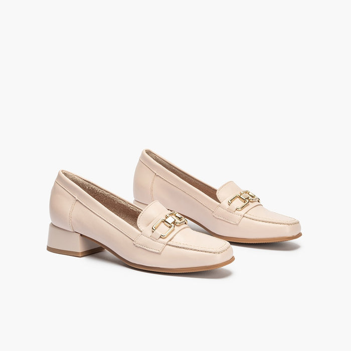 Pitillos Mocasines De Mujer En Piel Y Adorno Cadena Metálica Y Tacón ROSA