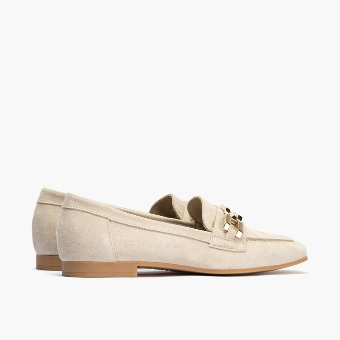 Pitillos Mocasines De Mujer En Serraje Con Adorno Y Tacón Bajo BLANCO