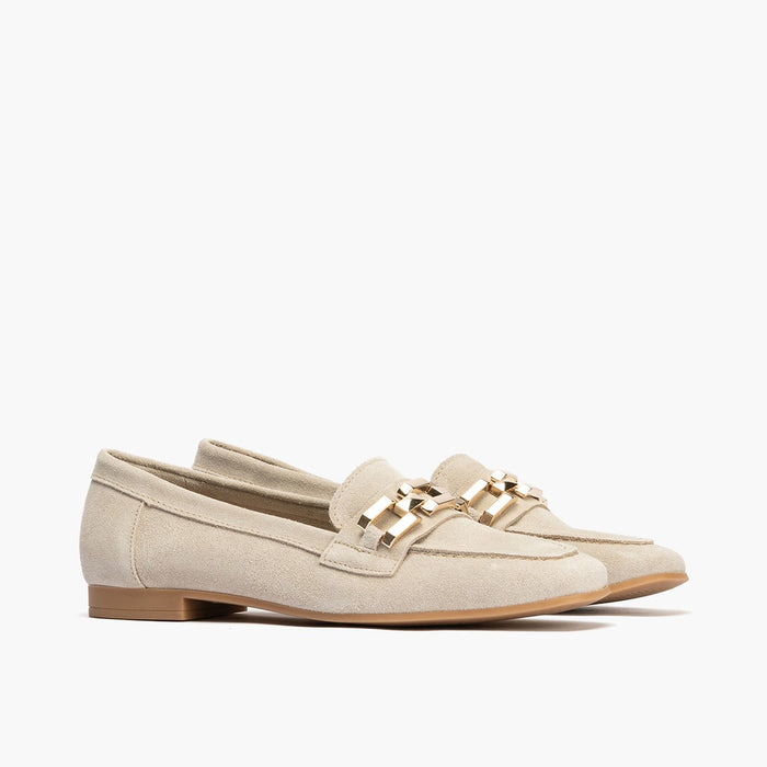 Pitillos Mocasines De Mujer En Serraje Con Adorno Y Tacón Bajo BLANCO