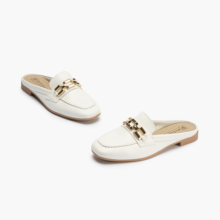 Pitillos Mocasines De Mujer Zueco Estilo Mule Con Adorno Y Tacón Bajo BLANCO