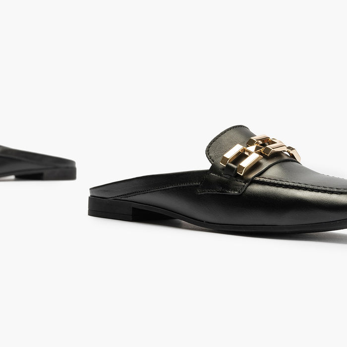 Pitillos Mocasines De Mujer Zueco Estilo Mule Con Adorno Y Tacón Bajo NEGRO