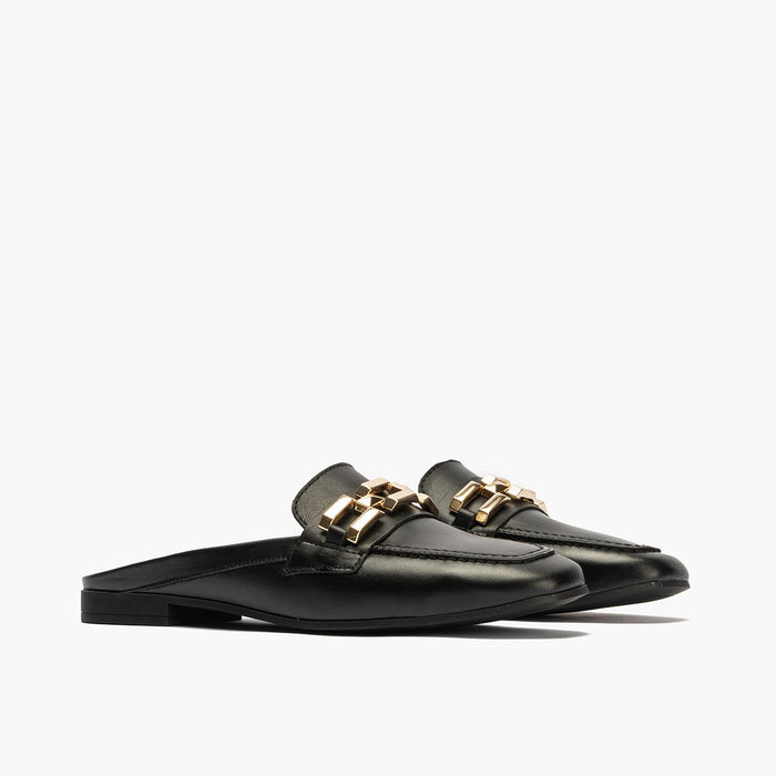 Pitillos Mocasines De Mujer Zueco Estilo Mule Con Adorno Y Tacón Bajo NEGRO