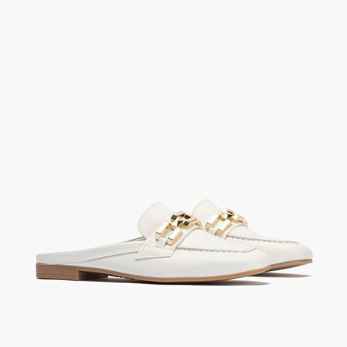 Pitillos Mocasines De Mujer Zueco Estilo Mule Con Adorno Y Tacón Bajo BLANCO