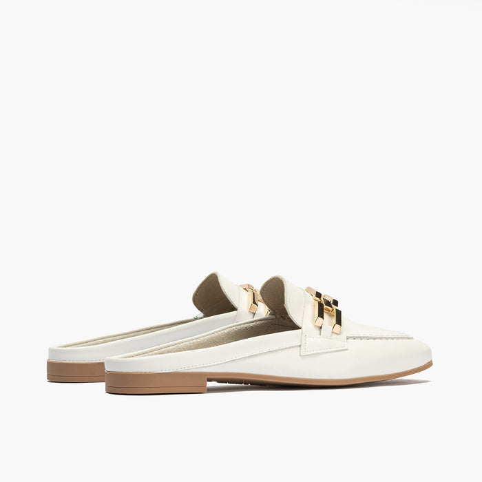 Pitillos Mocasines De Mujer Zueco Estilo Mule Con Adorno Y Tacón Bajo BLANCO