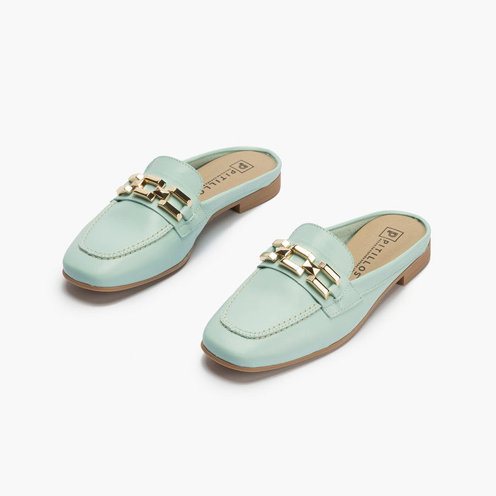 pitillos Mocasines de mujer zueco estilo mule con adorno y tacón bajo AZUL