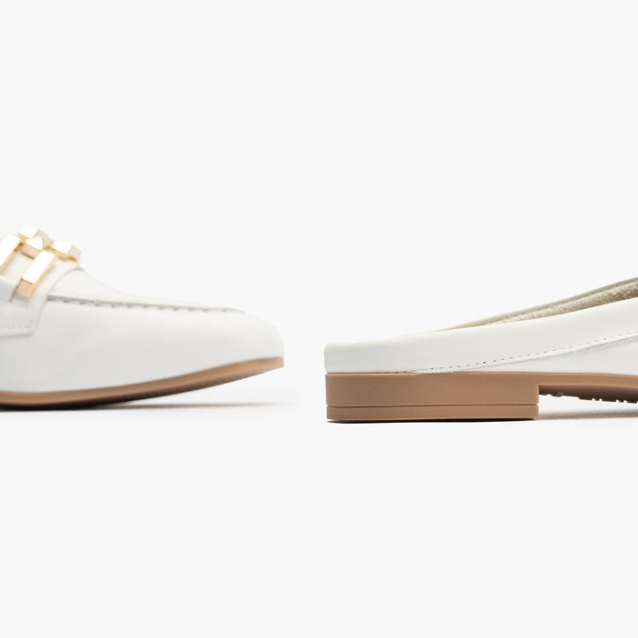 pitillos Mocasines de mujer zueco estilo mule con adorno y tacón bajo BLANCO