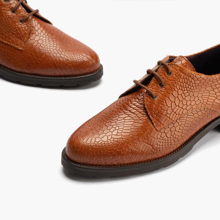 Pitillos Blucher En Lagarto Mujer Color Cuero