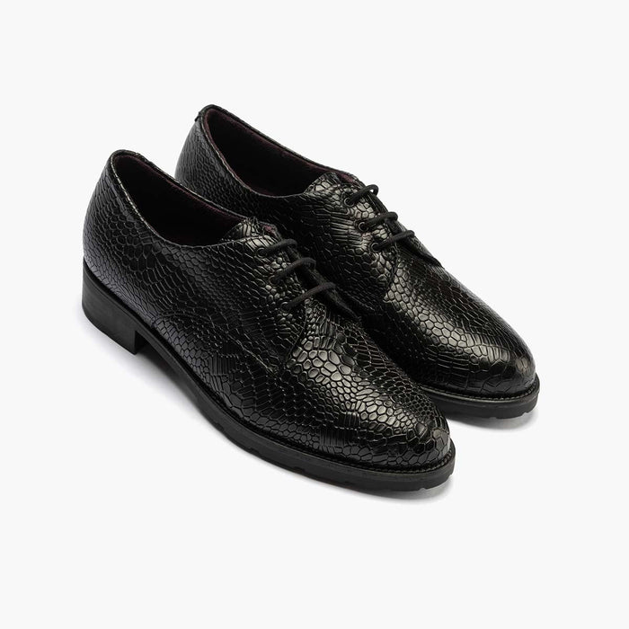 Pitillos Blucher En Lagarto Mujer Color Negro