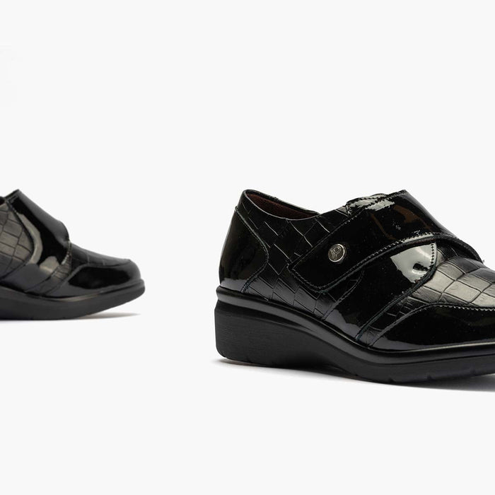 Pitillos Blucher Velcro En Coco Mujer Color Negro