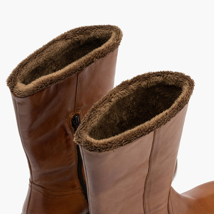 Pitillos Bota Media Con Pelo Mujer Color Cuero