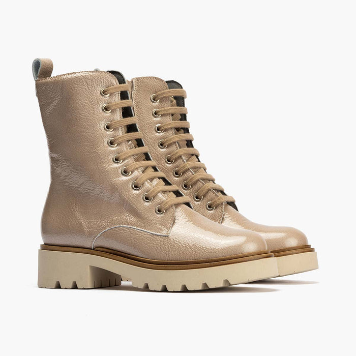 pitillos Bota Militar en Charol mujer color piedra