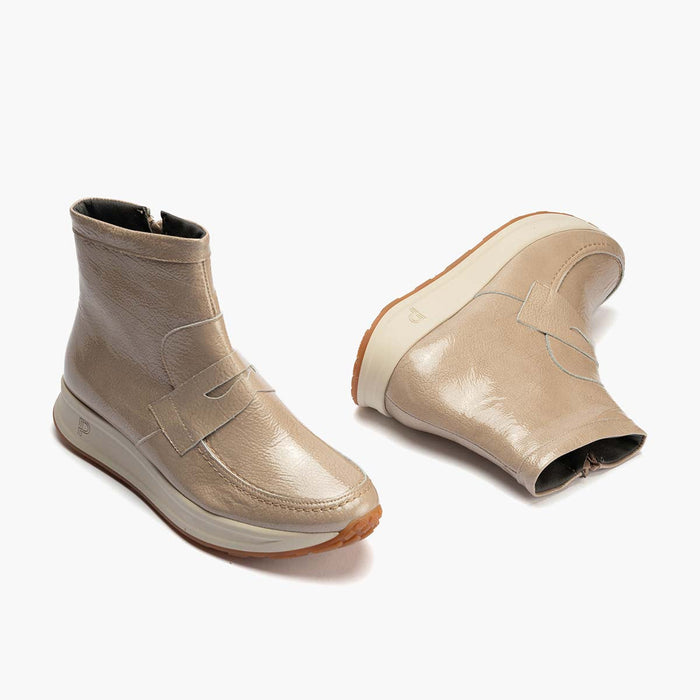 Pitillos Botín Charol Para Mujer Color Piedra