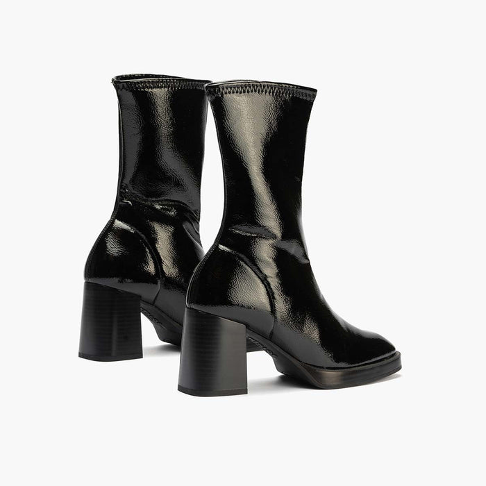Pitillos Botín Charol Strech De Mujer Color Negro