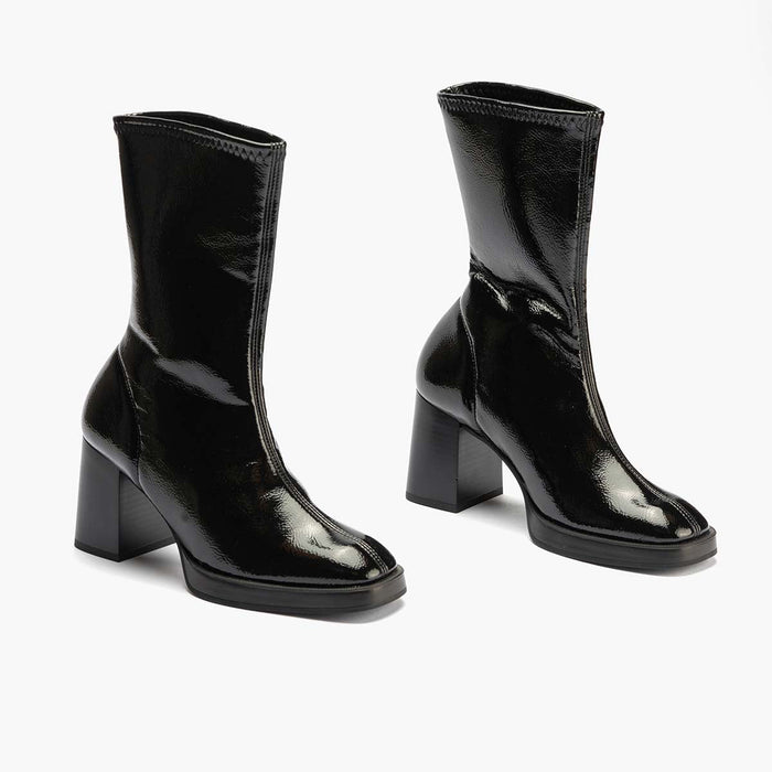 Pitillos Botín Charol Strech De Mujer Color Negro