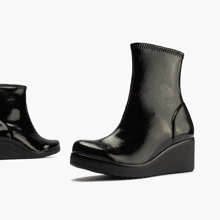 Pitillos Botín Charol Strech De Mujer Color Negro