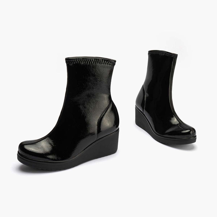 Pitillos Botín Charol Strech De Mujer Color Negro