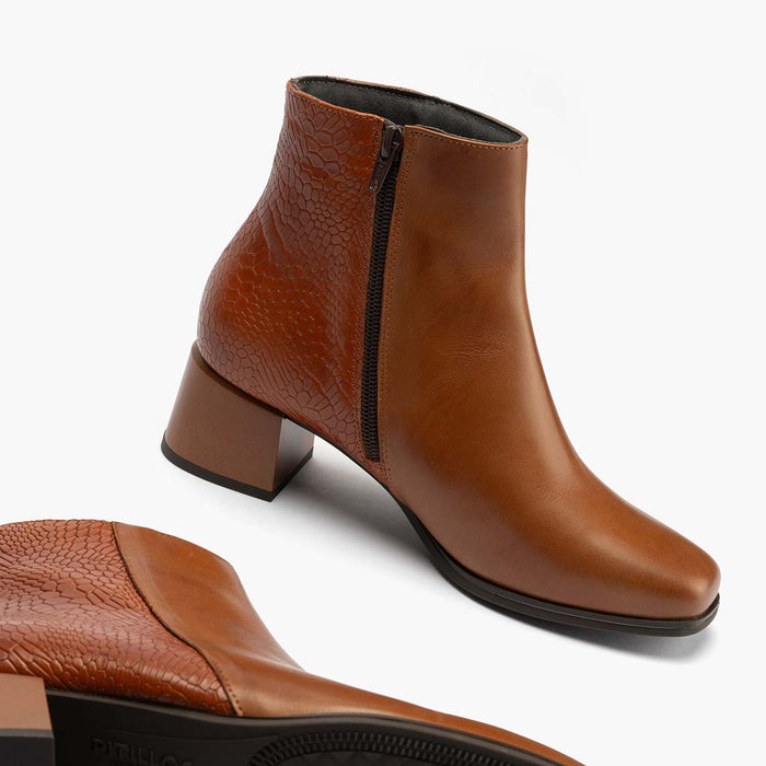 Pitillos Botín Combinado De Mujer Color Cuero