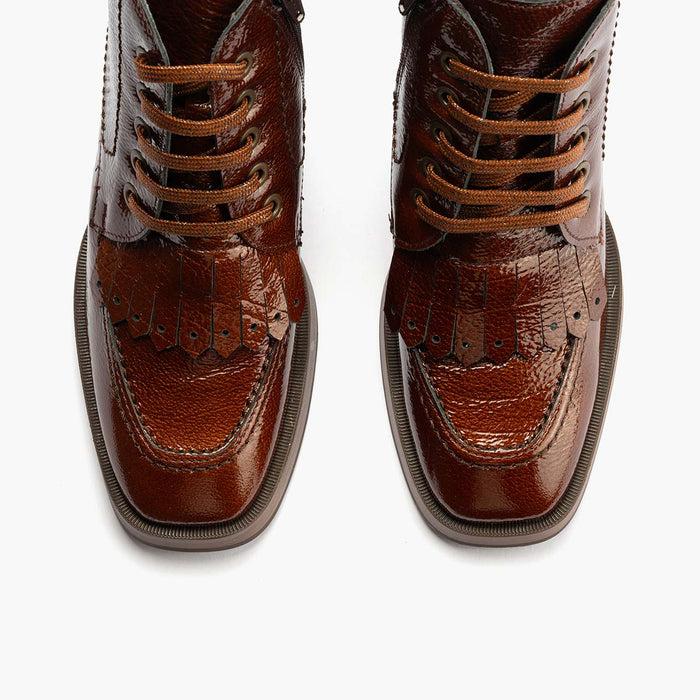 Pitillos Botín Flecos De Mujer Color Cuero