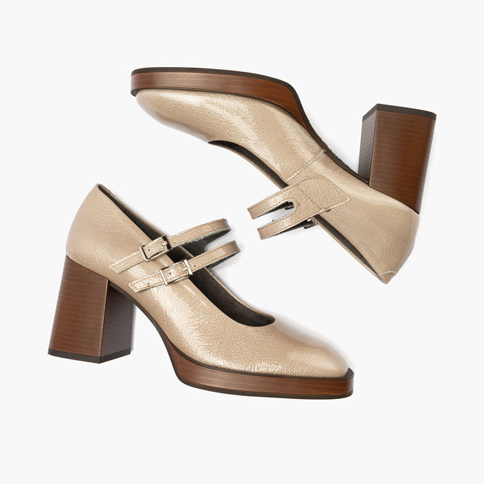 Pitillos Mercedes En Charol Mujer Color Piedra