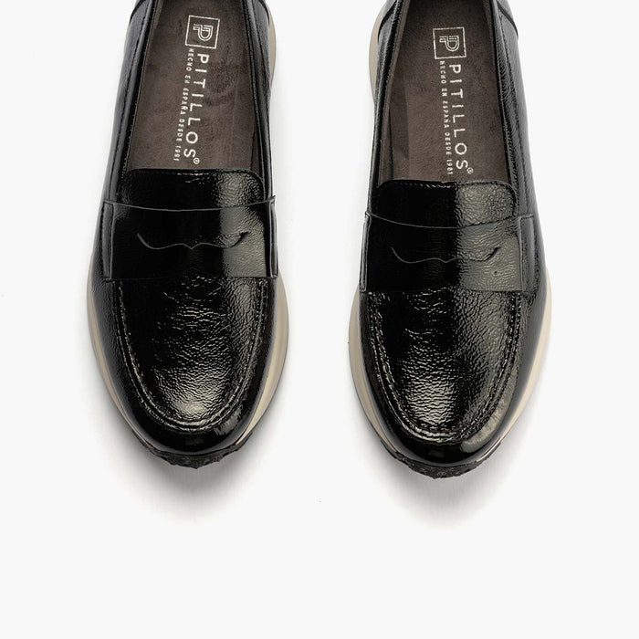 Pitillos Mocasín Charol De Mujer Color Negro