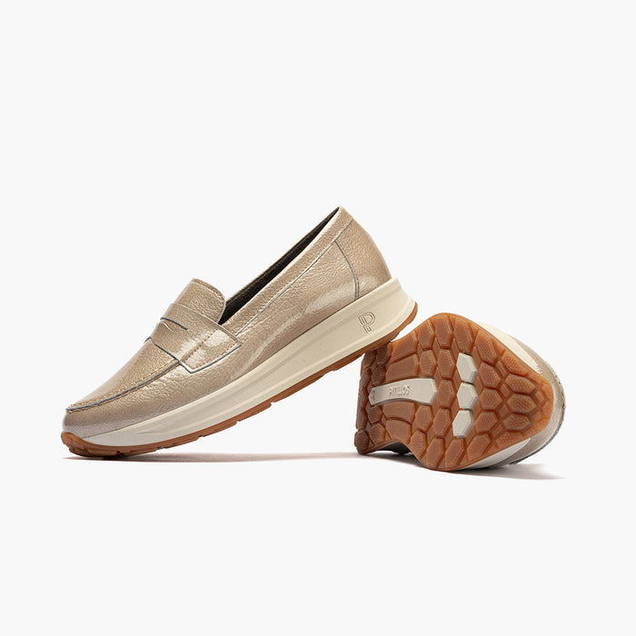 Pitillos Mocasín Charol Para Mujer Color Piedra