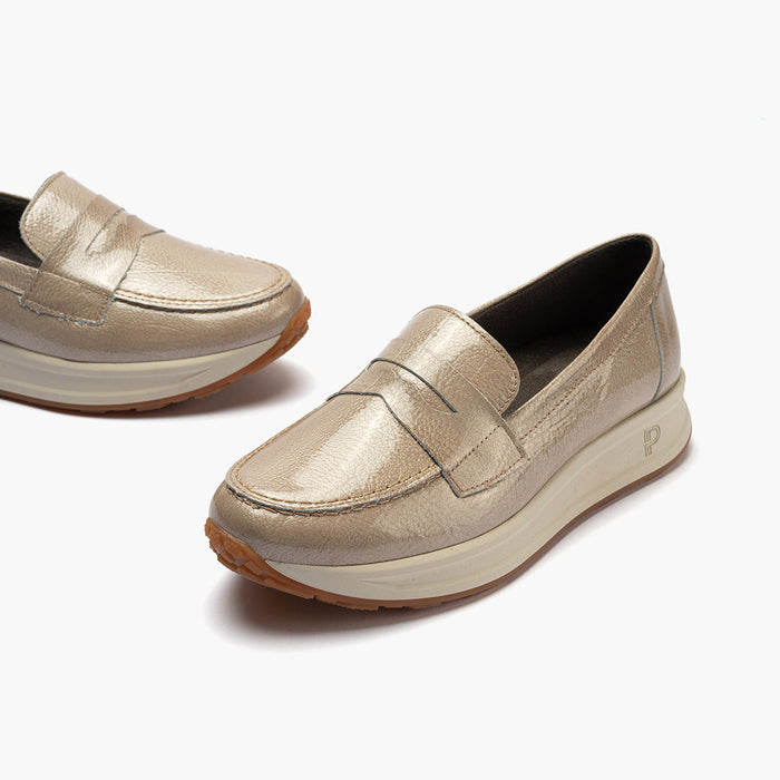 Pitillos Mocasín Charol Para Mujer Color Piedra