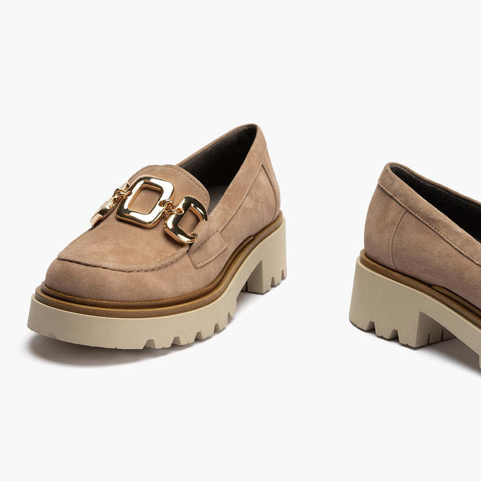 Pitillos Mocasín En Ante De Mujer Color Piedra